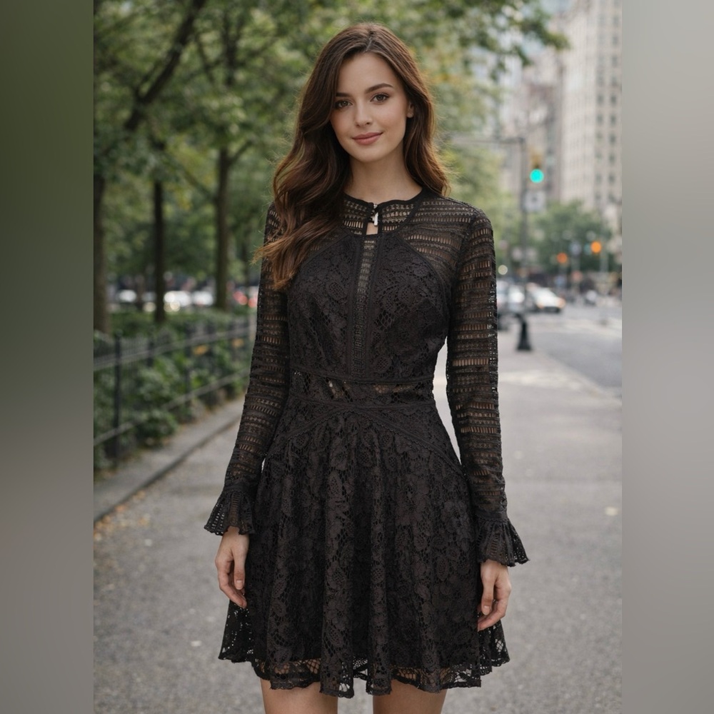 Free People Black Lace Long Sleeve Dress